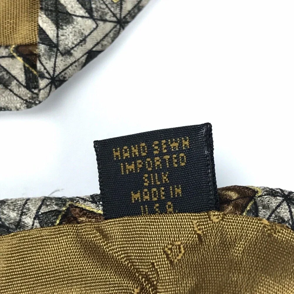 Robert Talbott Studio Men's Silk Hand-sewn Geometric Necktie Gray Tan Tie 57
